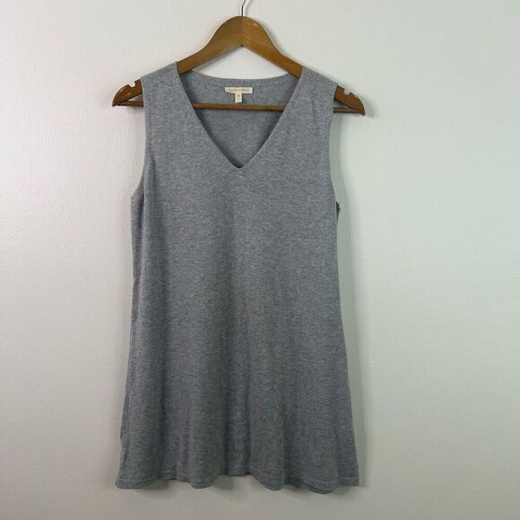 Eileen Fisher Gray Sleeveless Tunic Top S Organic Cotton V-Neck Hand Loomed - Picture 1 of 9